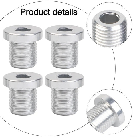 4 Pack Rear Derailleur Hanger Bolts Aluminum Alloy 13.8mm Length M10xP1.0 Thread, shown in detailed view and angle.