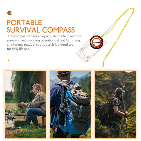 Outdoor Hiking Compass Ruler Multipurpose Survival Mapping Tool With Measuring Scale For Camping And Orienteering displayed.