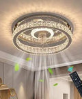 Dope Flush Mount Crystal LED Ceiling Fan With Remote Control And App Dimmable Light Low Profile 22.9 Inch in a modern room