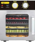 Six Layer Stainless Steel Food Dehydrator And Fruit Dryer Machine For Vegetables Meat Jerky with timer control showing dried fruits.