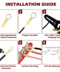 Installation steps for 40 Amp Waterproof Electric Fuel Pump Relay Kit For 12V Cars And Trucks with tools and wiring components.
