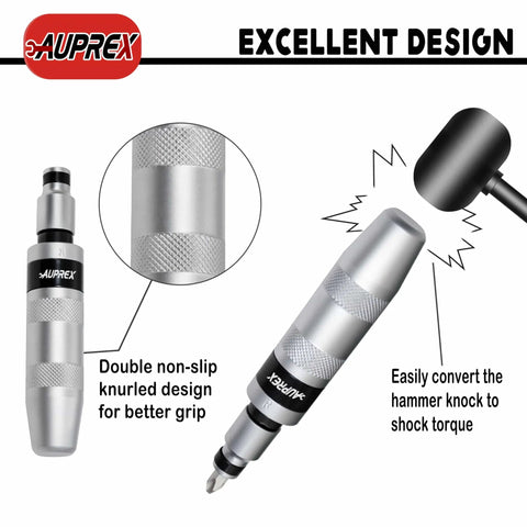 Manual Impact Driver Set One Half Inch Reversible Hand Impact Tool with knurled grip and hammer direct force conversion.