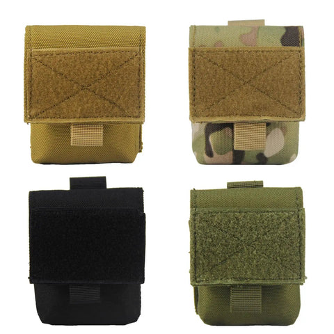 Four khaki and camo Outdoor Utility Gear Bag Pouch with Cigarette Holder Case and Belt Clip Hiking and Camping Belt Organizer