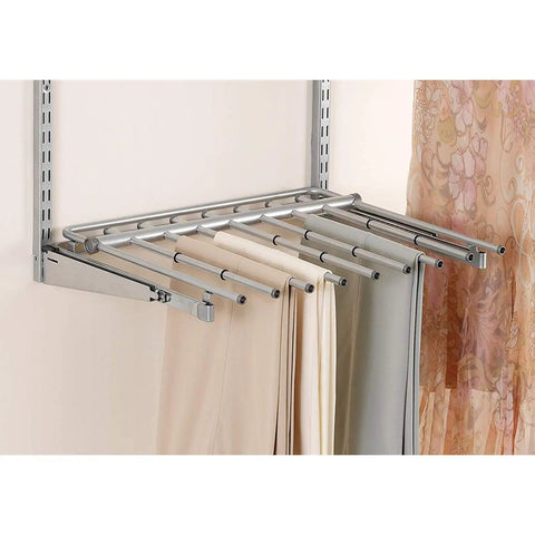 Seven Pair Pants Rack For Closets In Titanium Finish With Non Slip Grippers And Slick Ball Bearing Glide Holds Seven Pairs