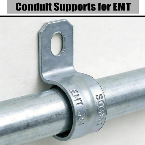 Rock Solid Heavy Duty Three Quarter Inch Emt Conduit Clamps Zinc Plated One Hole Snap On Pipe Supports No Fuss Indoor Outdoor Electrical Metallic Tubing Fasteners 20 Count installed on conduit.