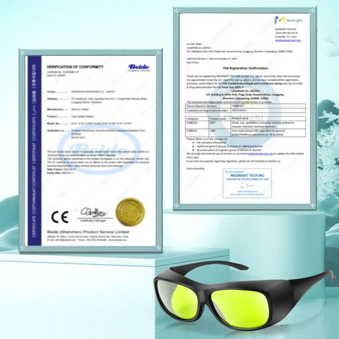TRQWH laser safety glasses with yellow lenses and black frame for 800–1100 nm laser protection