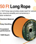 150 ft rope from Arborist Throw Line Kit With 15 Oz Throw Weight, 150 Ft Slick Polyester Rope, Reflective Orange Storage Bag