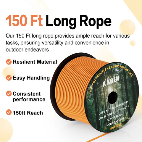 150 ft rope from Arborist Throw Line Kit With 15 Oz Throw Weight, 150 Ft Slick Polyester Rope, Reflective Orange Storage Bag