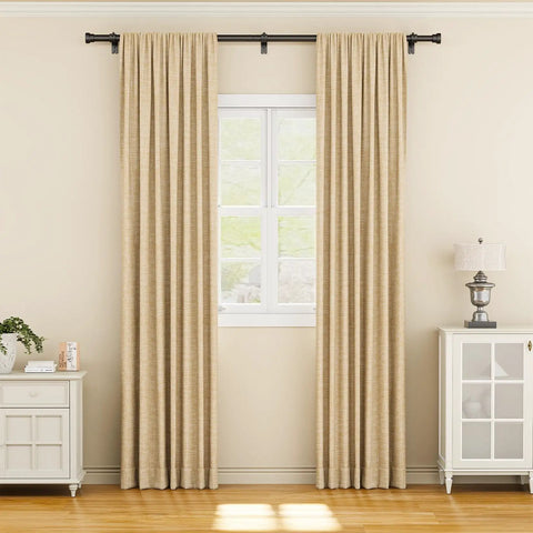 Beefy Black Curtain Rod Set 2 Pack Adjustable 32 To 84 Inches Heavy Duty One Inch Rod In Living Room With Modern Drapes