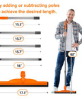 Heavy-Duty Floor Squeegee With 62-Inch Adjustable Handle and EVA Foam Blade, 17.3-inch head, shown with handle adjustments