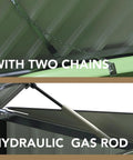 Outdoor Metal Storage Shed 5.8 x 3.3 Ft Weatherproof Lockable Yard Storage showing hydraulic lid strut and reinforced frame.