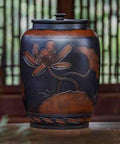 Ceramic Rice Dispenser With Heavy Duty Snap Lid Airtight Bulk Food Storage Container with lotus flower design
