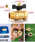 Full Port Brass Garden Hose Shut Off Valve With Butterfly Handle, 3/4 Inch GHT Threads, weighing 5.43 oz, with size measurements.