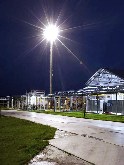 400W LED Stadium Flood Lights Outdoor Beast Mode Bright 56000 Lumens illuminating a large outdoor area at night