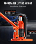 Heavy Duty 10 Ton Hydraulic Toe Jack For Pickup Trucks And Vans With Seamless Steel Frame showing adjustable lifting height range of 8.9-13.4 inch.