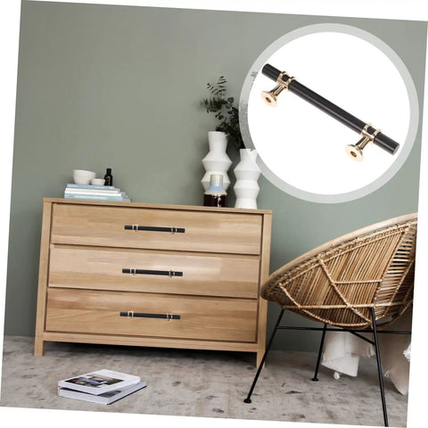 Wooden dresser with aluminum alloy drawer handles and cabinet pulls kit, easy install cup knobs, shown in black finish.