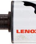 Side view of Lenox bi-metal hole saw with arbor and hex shank, 2-1/16 inch diameter.