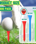 600 Piece Bulk Wooden Golf Tees Set in bright multicolor, showing 3 sizes: 3-1/4, 2-3/4, 2-1/8 in, durable bamboo construction