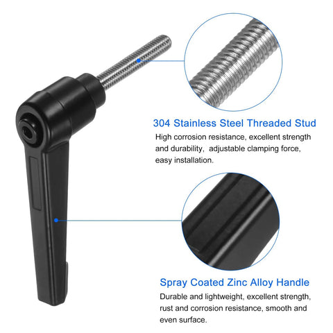 2 Pieces Clamping Lever Handles M5 By 30mm 304 Stainless Steel Threaded Male Stud Adjustable Locking Quick Release Ratchet Push Button Bolt Knobs