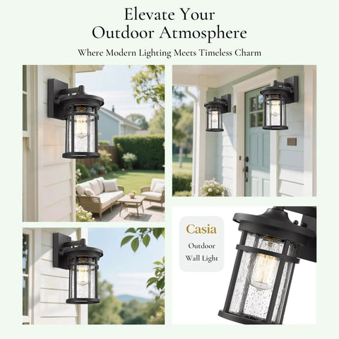 Black Outdoor Wall Light Fixture Seeded Glass Modern Farmhouse Exterior Lantern With E26 Base on house wall
