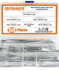 150 Piece 304 Stainless Steel Cotter Pin Clip Fastener Assortment Kit For Bolt Applications With Hairpin Style Design And Heavy Duty Pro Grade Corrosion Resistant Durable Construction ISPINNER