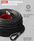 Heavy Duty Synthetic Winch Rope One Quarter Inch By 50 Foot With 10000 Lbs Break Strength For Off Road 4x4 ATV UTV Winch Cable Includes Forged Hook And Rubber Stopper coiled with terminal lug