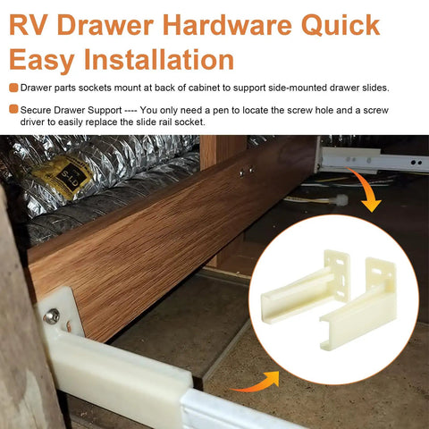 Smooth As Butter Drawer Slide Socket Set Heavy Duty Cabinet Hardware Rv Rear Back Plates Kits Hella Tough Zero Friction Glide 0.86 Inch Track Fit Tight Secure Install For Pros 2 Set