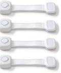 Outsmart All-Purpose Multi-Use Strap Four Pack White Kidproof Locking Straps For Cabinets Doors Drawers Easy Install Without Drilling Hidden Buttons