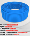 Image of Three Eighths Inch DOT Air Line Blue PA12 Nylon Pneumatic Tubing 100 Ft 30.5 M Heavy Duty Flexible Hose coiled with specs shown.