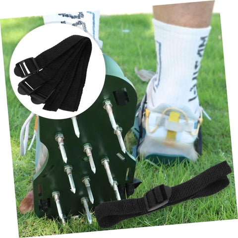 Adjustable Lawn Aerator Shoes Straps 8 Pack Heavy Duty Spiked Sandals demonstrating garden aeration on grass