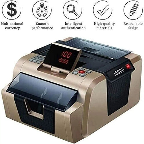 Heavy Hitter Cash Counter Machine With Smart Anti Fraud Bill Scanner And Crisp Lcd Screen And Mute Operation Built For Retail Bosses And Banks To Tackle Big Paper Money Stacks Effortlessly, showing front view with LCD display and buttons.