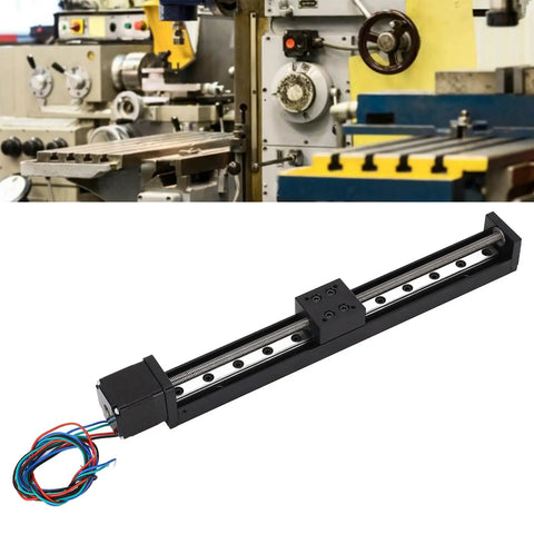 Heavy Duty 200Mm Stroke Xyz Linear Stage Actuator Featuring Single Rail Design And Tough Metal Frame For Cnc Milling installed in a workshop.