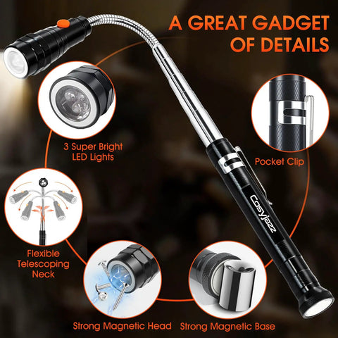 Magnetic Pickup Tool With LED Flashlight And Telescoping Magnet, Extendable Neck For Handywork, A Must Have Gift For Men, Dads, Husbands, Mechanics, And Tech Enthusiasts On Fathers Day, Birthdays Or Christmas