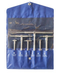 Six-piece telescoping bore gauge set (5/16–6 in) in blue pouch