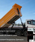 Dump truck using PTO Air Shift Control Valve With Push To Connect Fittings for hydraulic bed movement, durable metal construction.