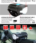 Swift 700 Lumen USB C Rechargeable Front Bike Light With 5 Modes features low battery indicator and custom collimator lens.