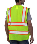 High Visibility Work Safety Vest ANSI Class 2 Yellow Mesh With Pockets And Zipper Padded Neck for outdoor labor back view