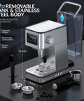 20 Bar Espresso Machine With Milk Frother For Home Coffee Bar Enthusiasts, Stainless Steel Build With One Touch Screen, 57.5 Oz Removable Tank, Silver