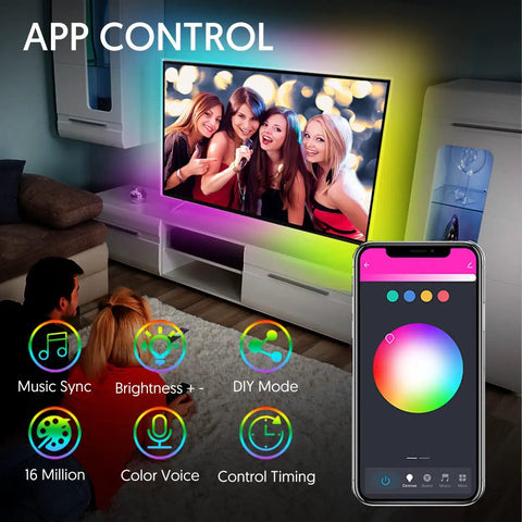 9.8Ft RGB WiFi TV Backlight Strip With Alexa Google Assistant Control Music Sync 16 Million Colors remote for 46-60 inch TVs