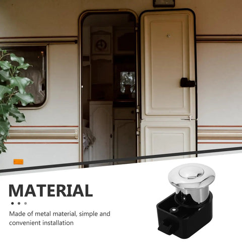 Push Button RV Latch With Advanced Cylinder Technology in Zinc Alloy for Cabinets and Drawers, easy installation, shown with RV door