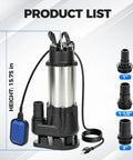 Real Deal Heavy Duty Submersible Sewage Pump With Rock Solid Stainless Steel Build Moving 2900 GPH with cord and connectors.