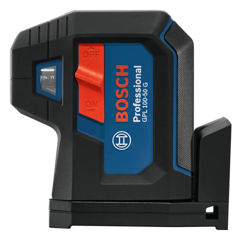 Side view of Green Beam Self Leveling Alignment Laser With Plumb And Level Points, 90 Degree And Grade Projection, Visimax Battery Saver Tech