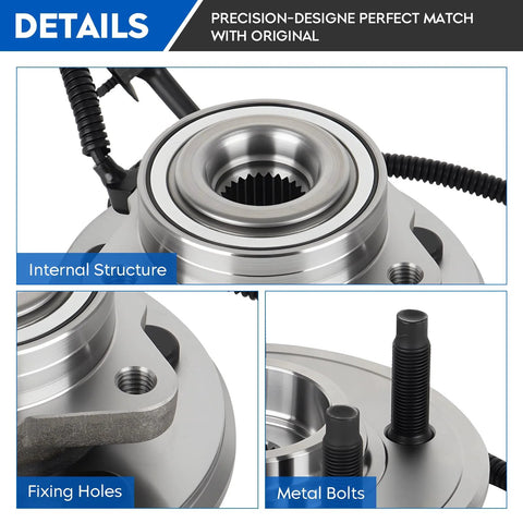 Front Wheel Bearing Hub Assembly For Ford Explorer 2002 To 2005 Lincoln Aviator 2003 To 2005 Mercury Mountaineer 2002 To 2005 5 Lug ABS Sensor Included Two Pack showing internal structure, metal bolts and fixing holes