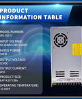 Beefy 350W Enclosed Switching Power Supply With 12V Output And 29A Max Current Ultra Low Profile 1U Design Built In Safety Protections A Real Workhorse For Tight Spaces And Industrial Control Panels, silver metal PSU