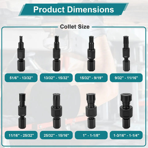 Tough-As-Nails 9-Piece Heavy-Duty Slide Hammer Puller Set collet dimensions for 8-32mm expandable collets