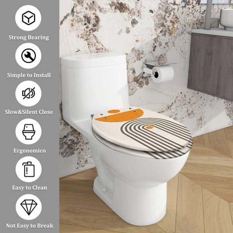 Elongated Toilet Seat Resin Bathroom with modern design, 14.5" x 18.5", installed on a toilet in a stylish bathroom.