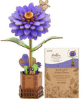 3D Dahlia Flower Wooden Puzzle Kit For Adults With DIY Floral Model Craft Premium Natural Plywood 117 Piece Set