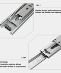 16 Inch Full Extension Drawer Slides With 4 Pairs 8 Pieces Ball Bearing 3 Fold Full Extension Side Mount 100 Lb Capacity Silver Drawer Slides For Cabinets with rubber pads