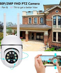 Outdoor Security Cams 1080P Dome Surveillance With 360 Degree View, Dual Band 2.4GHz And 5GHz WiFi in front of a house