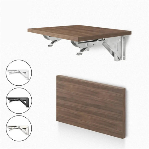 Two Pack Heavy Duty Folding Shelf Brackets Stainless Steel Collapsible Mounts for Tables, White 18 Inch, Space Saving, mounted view